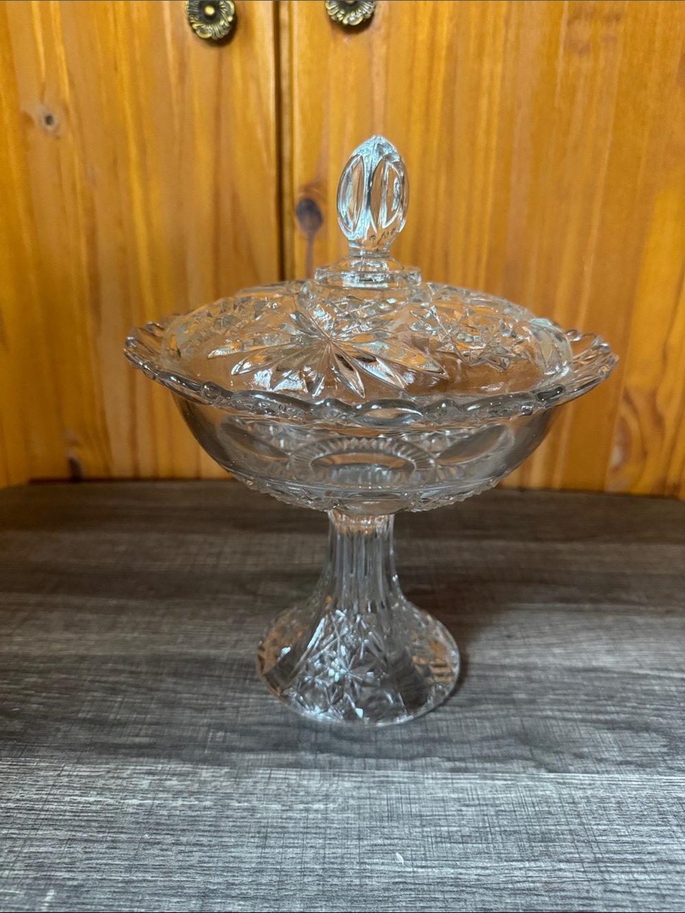 Clear Cut Glass Compote with Lid - Elegant Pedestal Serving Bowl